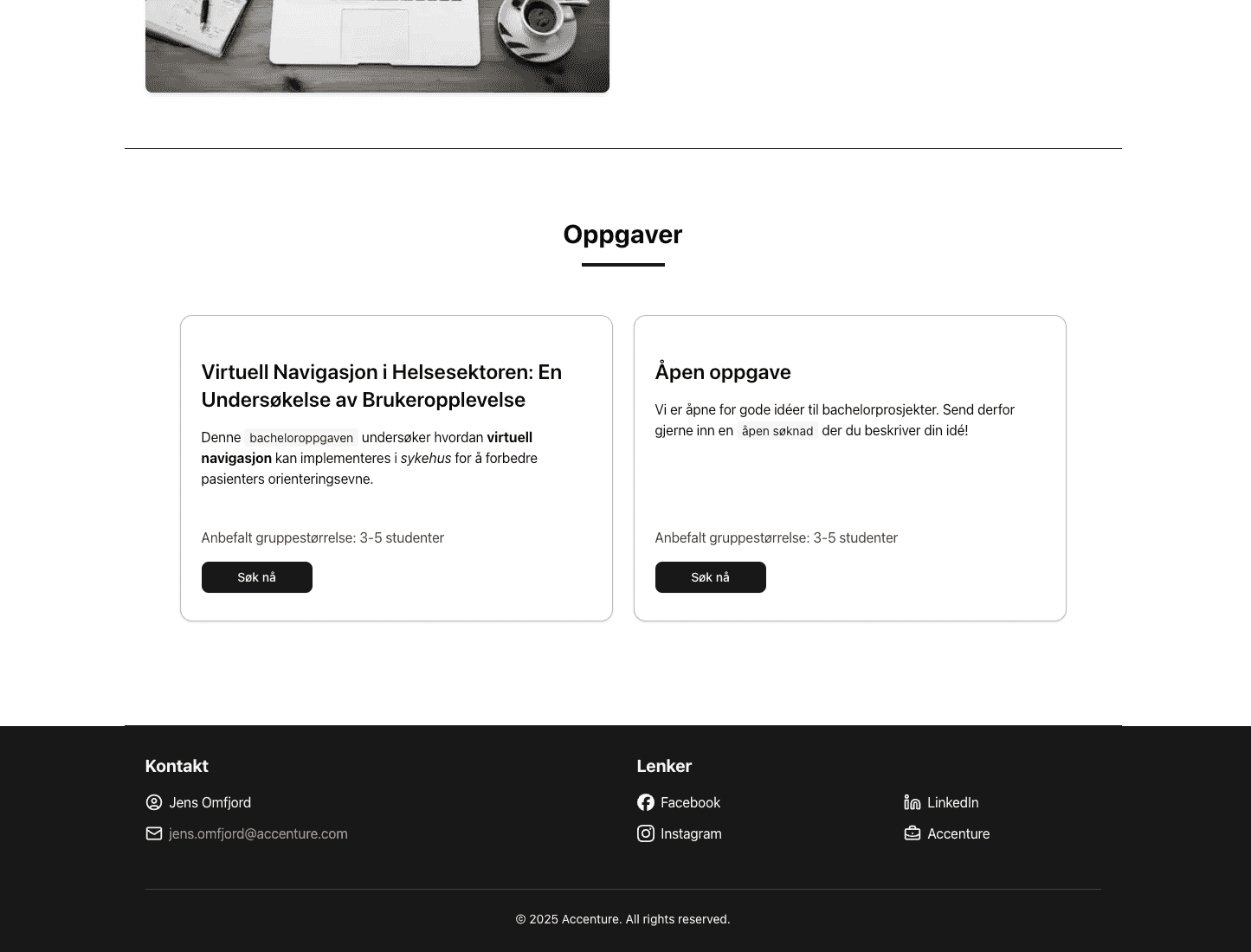 Landing page with clear task selection for applicants